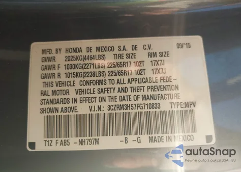 2015 Honda Cr-V Ex z USA, uszkodzony, nr VIN 3CZRM3H57FG710833